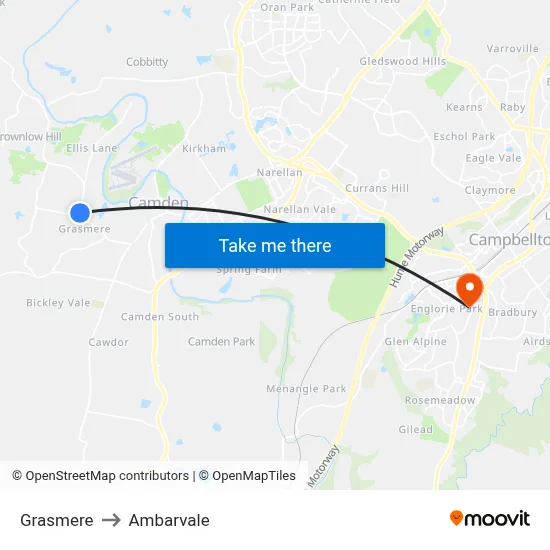 Grasmere to Ambarvale map