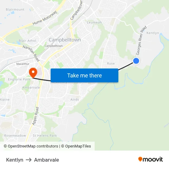 Kentlyn to Ambarvale map