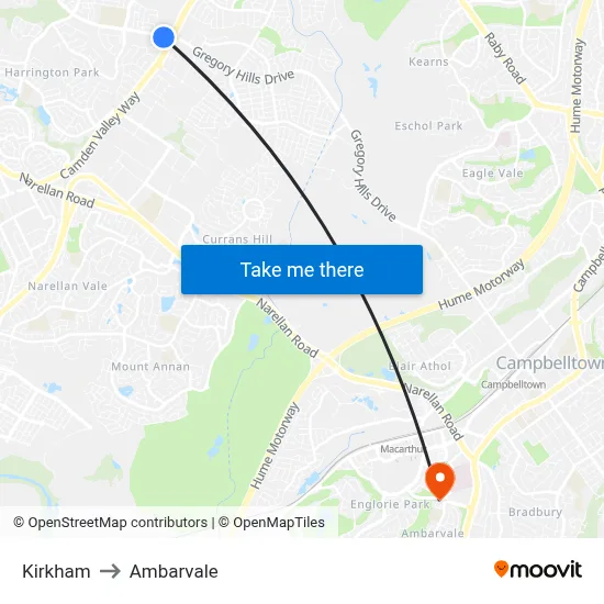 Kirkham to Ambarvale map