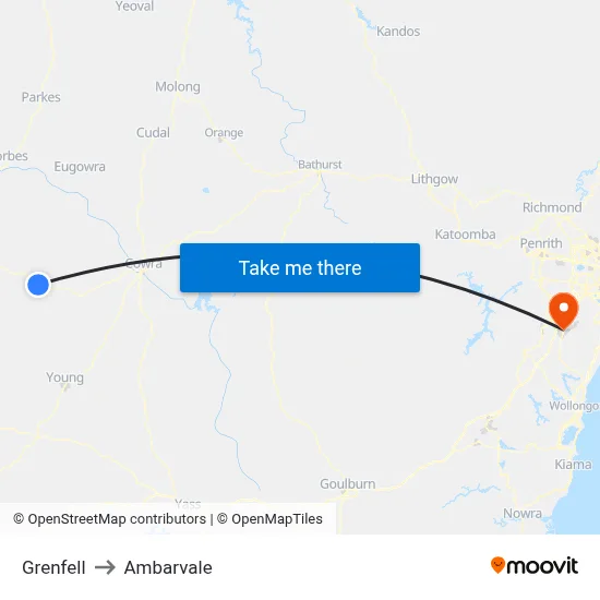 Grenfell to Ambarvale map