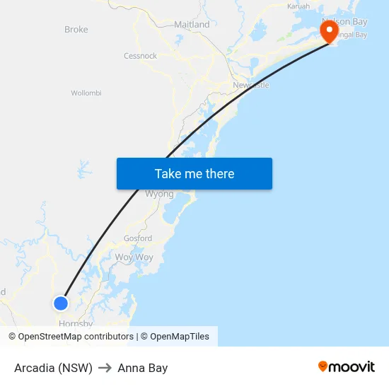 Arcadia (NSW) to Anna Bay map