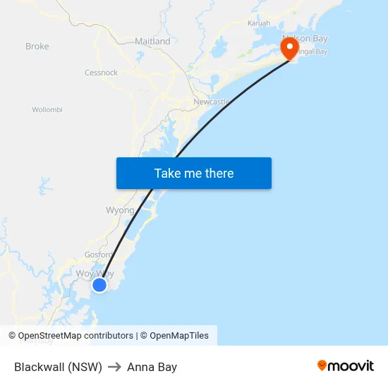 Blackwall (NSW) to Anna Bay map