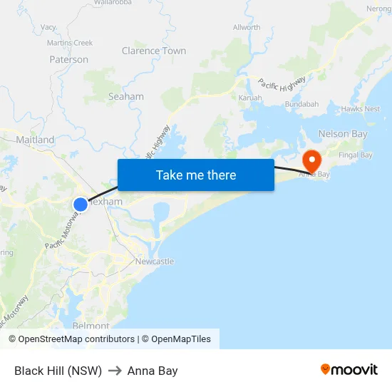Black Hill (NSW) to Anna Bay map