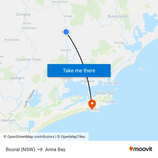 Booral (NSW) to Anna Bay map