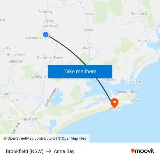 Brookfield (NSW) to Anna Bay map