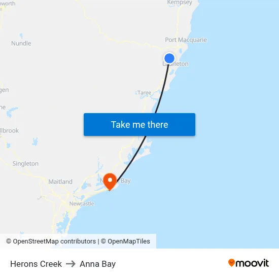 Herons Creek to Anna Bay map
