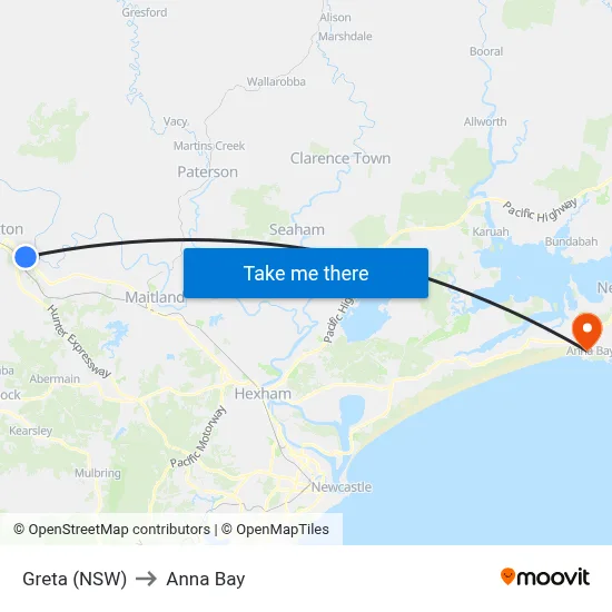 Greta (NSW) to Anna Bay map