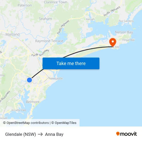 Glendale (NSW) to Anna Bay map