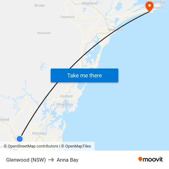Glenwood (NSW) to Anna Bay map