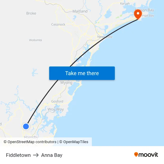 Fiddletown to Anna Bay map