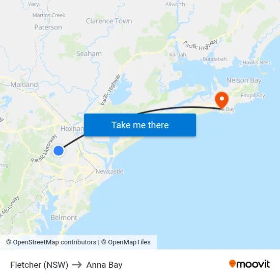 Fletcher (NSW) to Anna Bay map