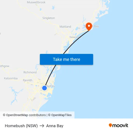Homebush (NSW) to Anna Bay map
