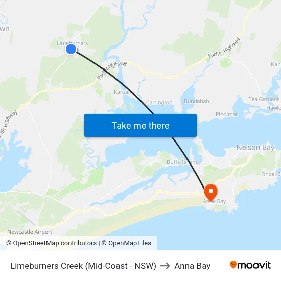 Limeburners Creek (Mid-Coast - NSW) to Anna Bay map