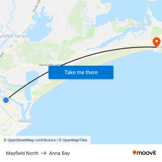 Mayfield North to Anna Bay map