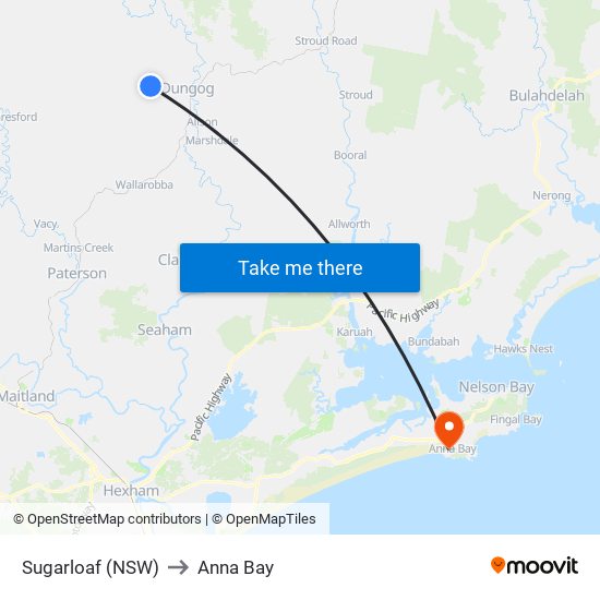 Sugarloaf (NSW) to Anna Bay map