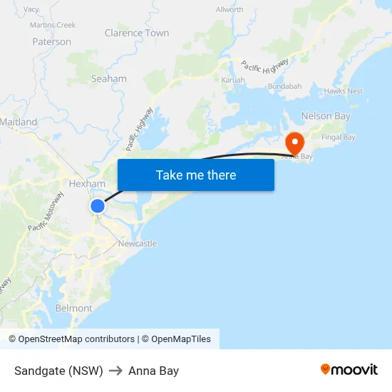 Sandgate (NSW) to Anna Bay map