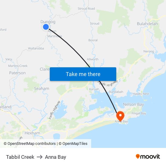 Tabbil Creek to Anna Bay map