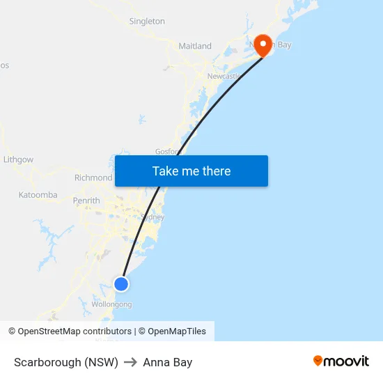 Scarborough (NSW) to Anna Bay map