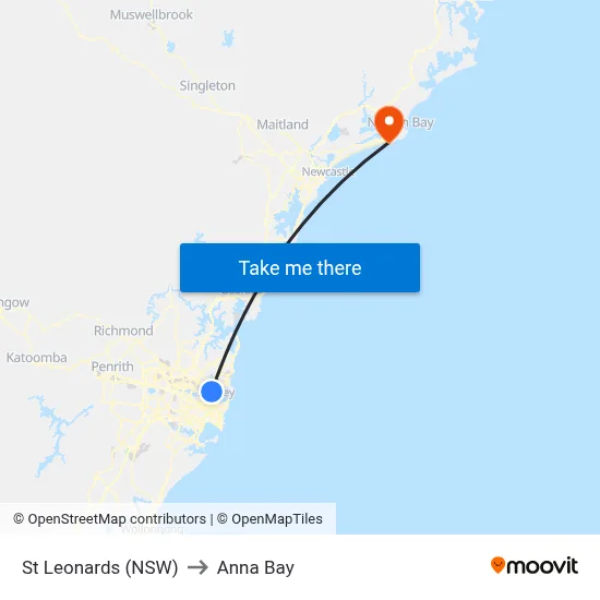 St Leonards (NSW) to Anna Bay map