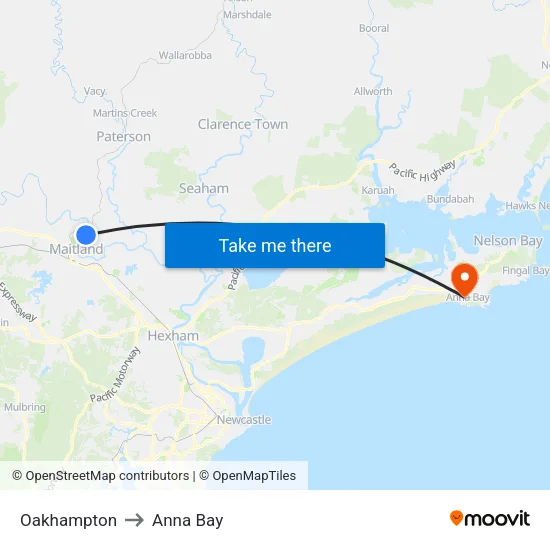 Oakhampton to Anna Bay map