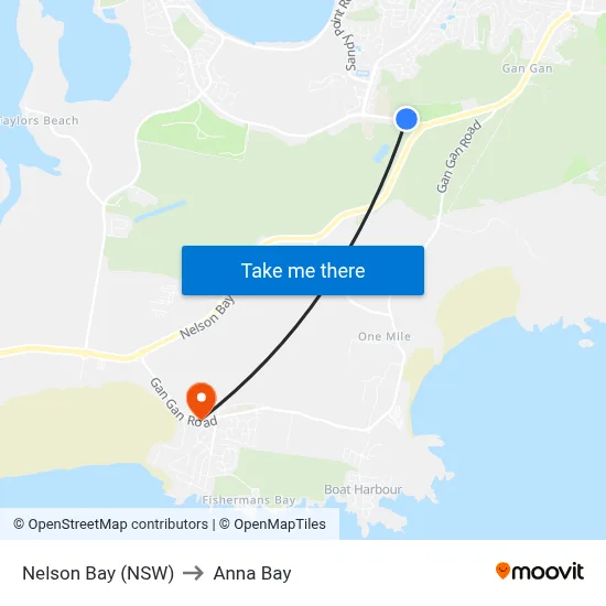 Nelson Bay (NSW) to Anna Bay map