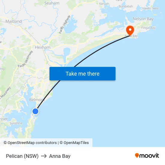 Pelican (NSW) to Anna Bay map