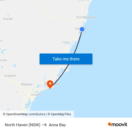 North Haven (NSW) to Anna Bay map
