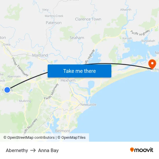 Abernethy to Anna Bay map