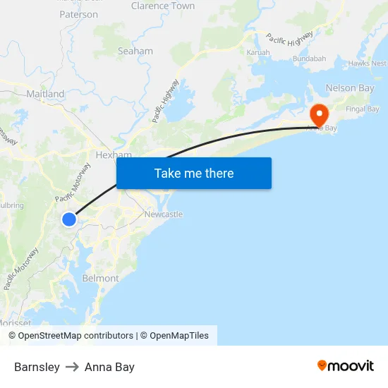 Barnsley to Anna Bay map