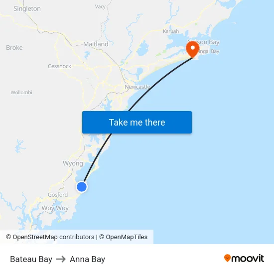 Bateau Bay to Anna Bay map