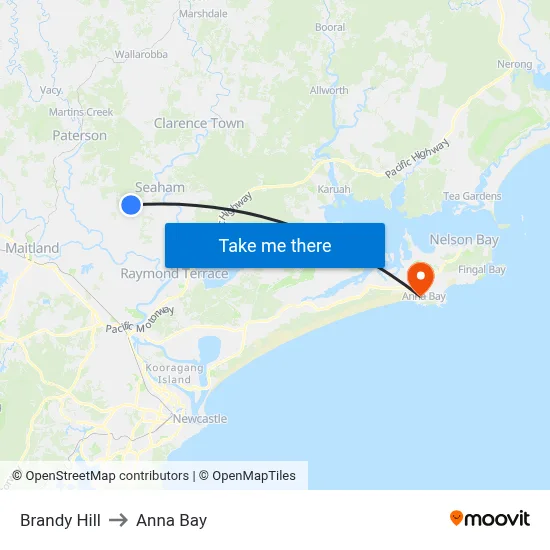 Brandy Hill to Anna Bay map