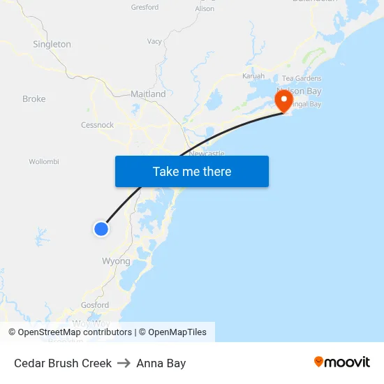 Cedar Brush Creek to Anna Bay map