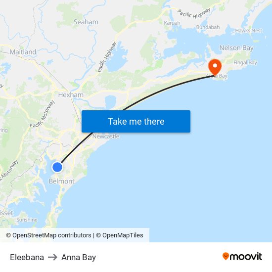 Eleebana to Anna Bay map