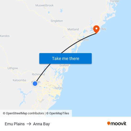 Emu Plains to Anna Bay, Sydney with public transportation