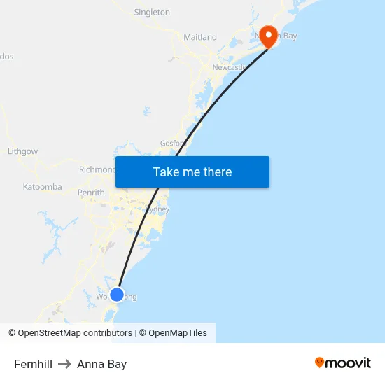 Fernhill to Anna Bay map