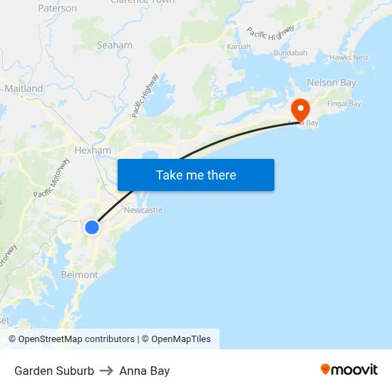 Garden Suburb to Anna Bay map