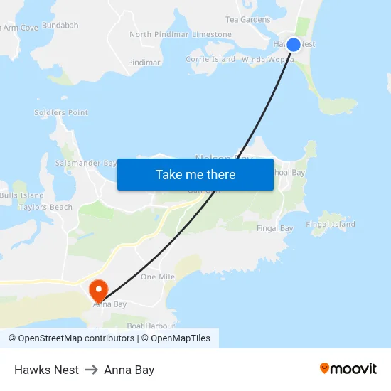 Hawks Nest to Anna Bay map