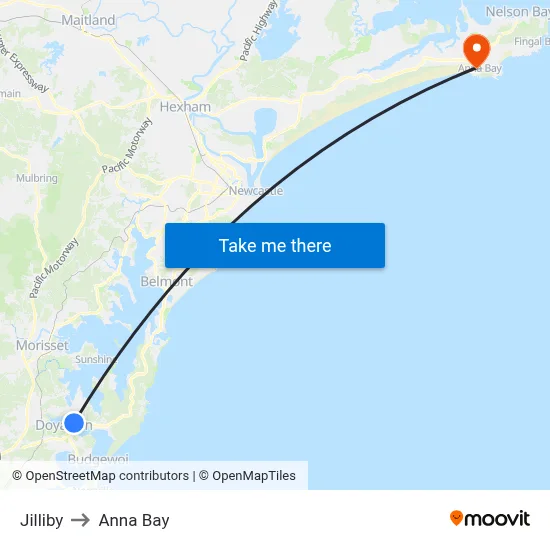 Jilliby to Anna Bay map