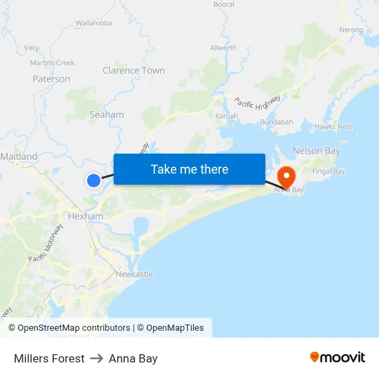 Millers Forest to Anna Bay map