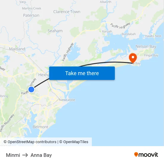 Minmi to Anna Bay map