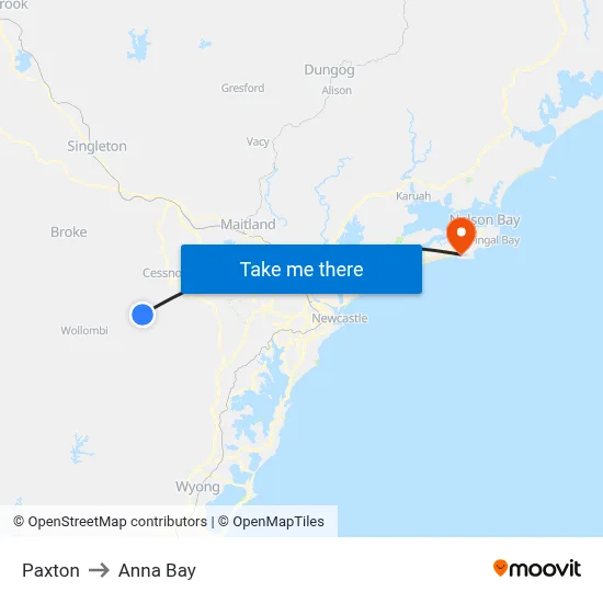Paxton to Anna Bay map