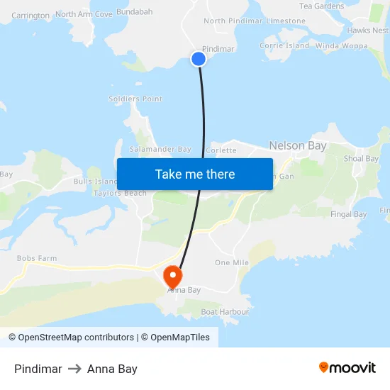 Pindimar to Anna Bay map