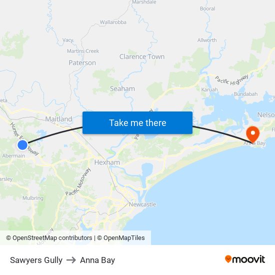 Sawyers Gully to Anna Bay map