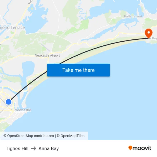 Tighes Hill to Anna Bay map