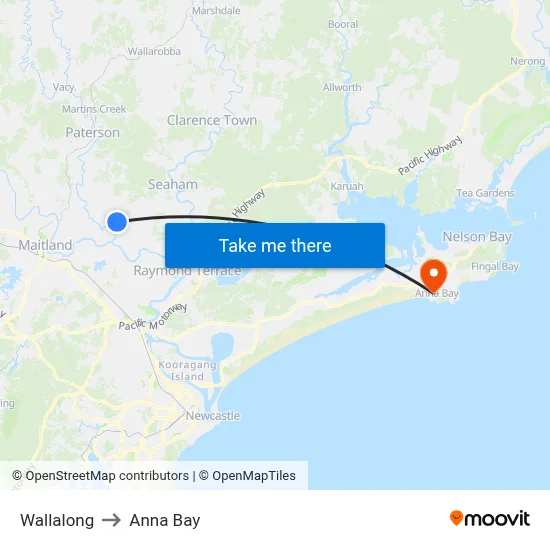 Wallalong to Anna Bay map