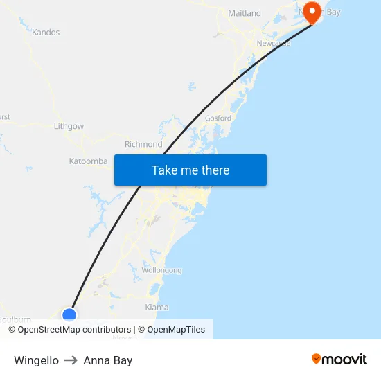 Wingello to Anna Bay map