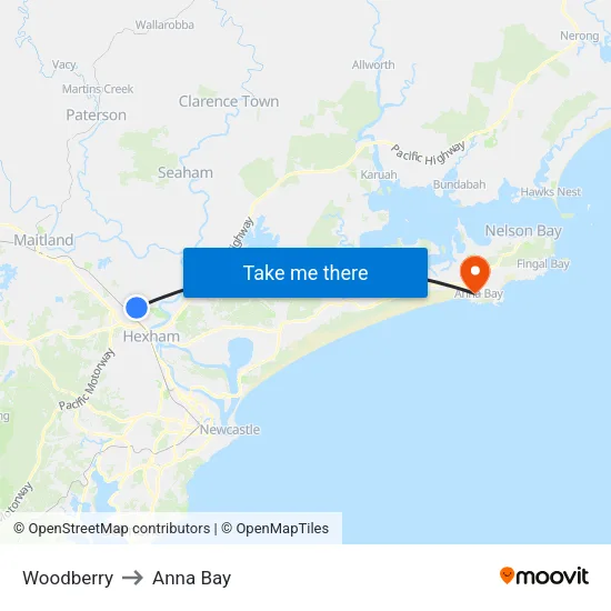 Woodberry to Anna Bay map