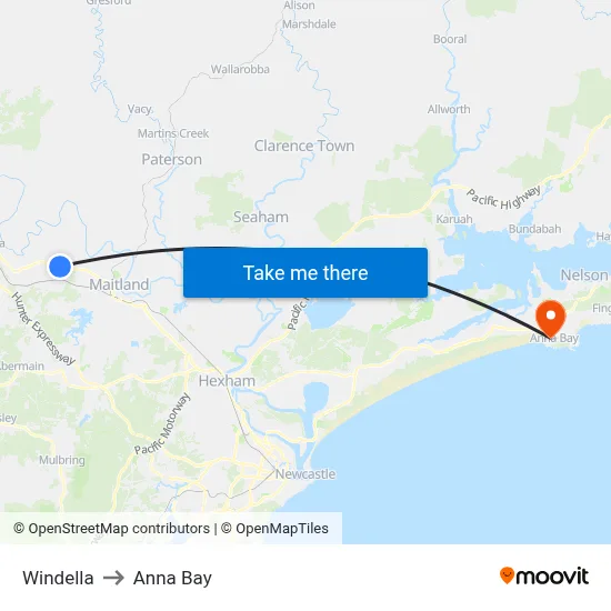 Windella to Anna Bay map