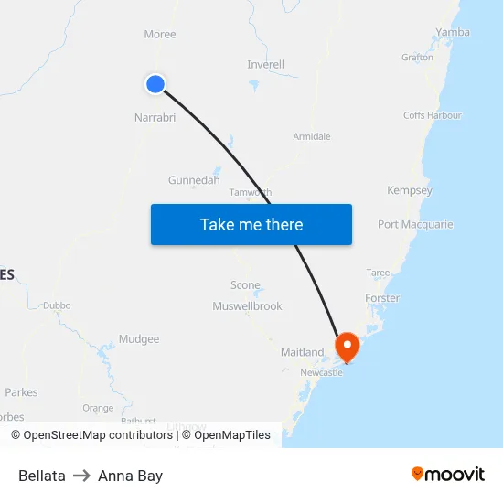 Bellata to Anna Bay map