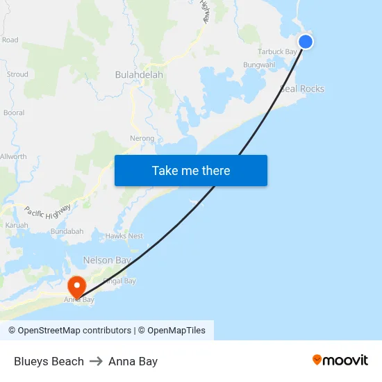 Blueys Beach to Anna Bay map